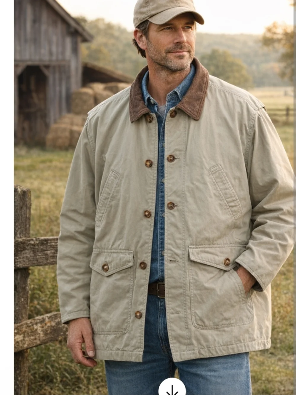 FieldMaster Barn Coat Mens 2xl Beige Button Zip Field Chore Jacket XXL